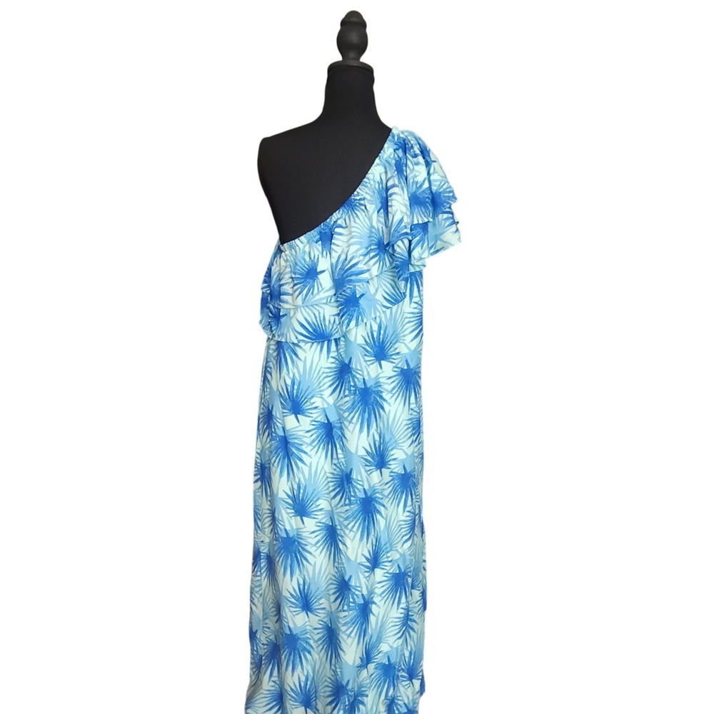 VINEYARD VINES Silk Blend Ruffle One-Shoulder Dress Blue Palm Leaf Size 2 $198 - Picture 4 of 7